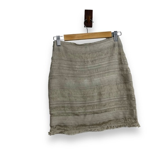 MIRCO GIOVANNINI Skirt Womens 2 Tan Hand Loomed Fringe Feminine Romantic Mini - Picture 7 of 10